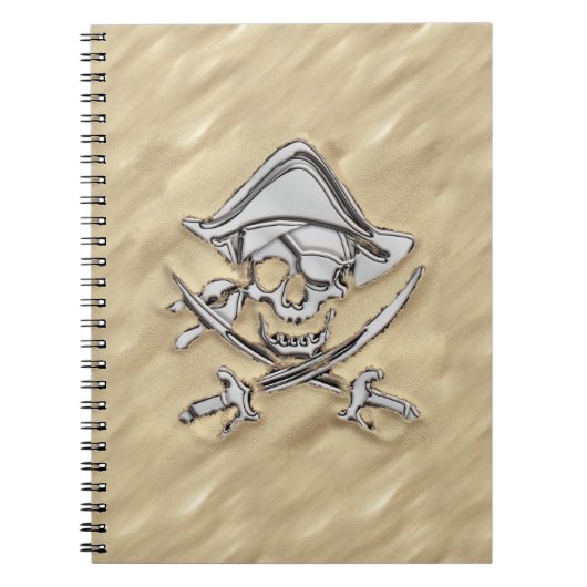 Silver Pirate Skull in Sand Notizblock (Vorderseite)