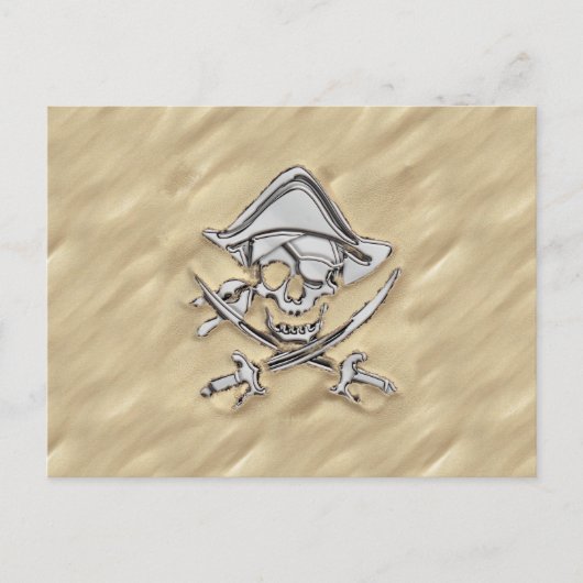Silver Pirate Skull in Sand Postkarte (Vorderseite)