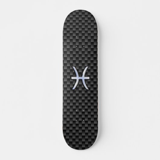 Silver Pisces Zodiac Sign auf Carbon Fibre Print Skateboard (Vorne)