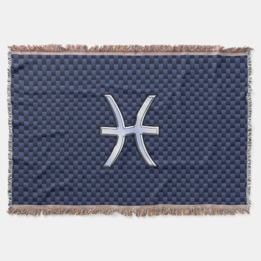 Silver Pisces Zodiac Sign Blue Carbon Fibre Print Decke (Vorderseite)