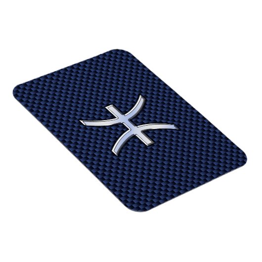 Silver Pisces Zodiac Sign Blue Carbon Fibre Print Magnet (Rechte Seite)