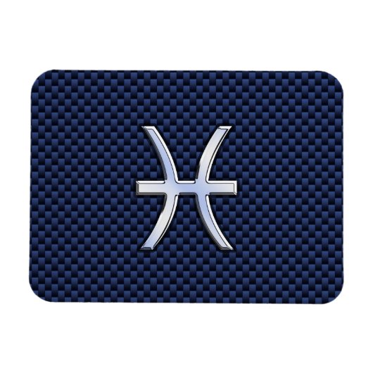 Silver Pisces Zodiac Sign Blue Carbon Fibre Print Magnet (Horizontal)