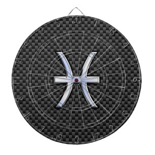 Silver Pisces Zodiac Sign on Carbon Fiber Print Dartscheibe