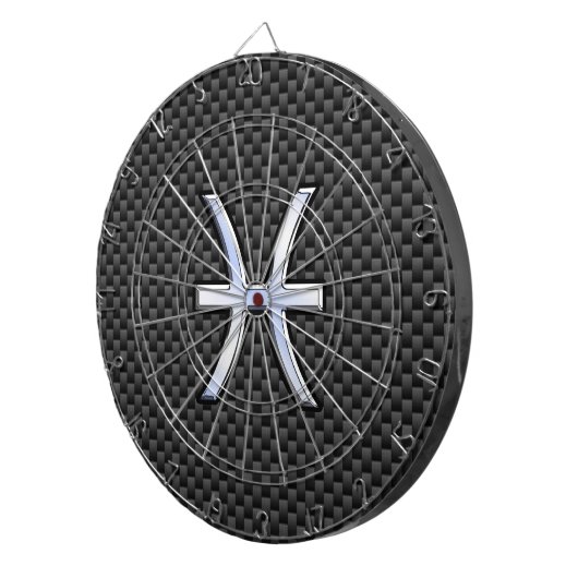 Silver Pisces Zodiac Sign on Carbon Fiber Print Dartscheibe (Vorderseite rechts)