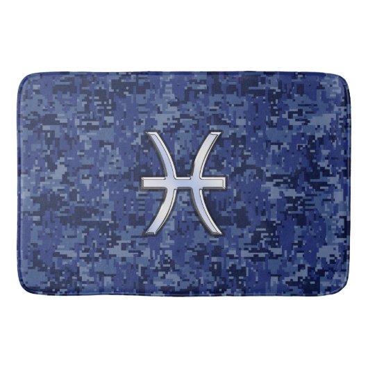 Silver Pisces Zodiac Symbol Navy Blue Digital Camo Badematte (Vorderseite)