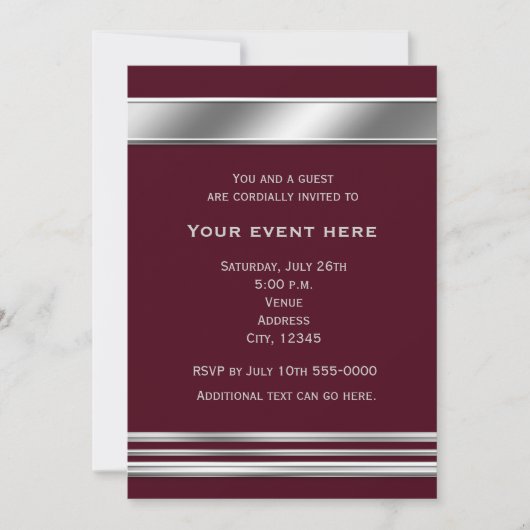 Silver Platinum Shine Elegante Einladung-ANY FARBE Einladung (Vorderseite)