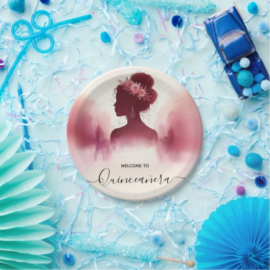 Silver Plum Lace Gown Boho Burgundy Quinceanera Pappteller (Party)