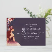 Silver Plum Lace Gown Boho Burgundy Quinceanera Save The Date (Stehend Vorderseite)