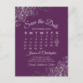 Silver Plum Purple Wedding Save the Date Calendar Ankündigungspostkarte (Vorderseite)