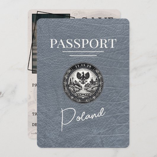 Silver Poland Passport Save the Date (Vorne/Hinten)