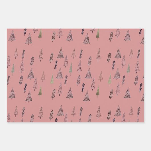 Silver Polka Dot Silver Christmas Trees Schneefloc Geschenkpapier Set (Vorderseite 2)