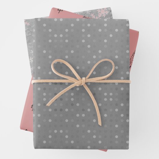 Silver Polka Dot Silver Christmas Trees Schneefloc Geschenkpapier Set (Beispiel)