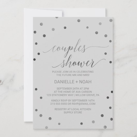 Silver Polka Dots Couples Dusche Einladung (Vorderseite)