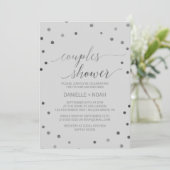 Silver Polka Dots Couples Dusche Einladung (Stehend Vorderseite)