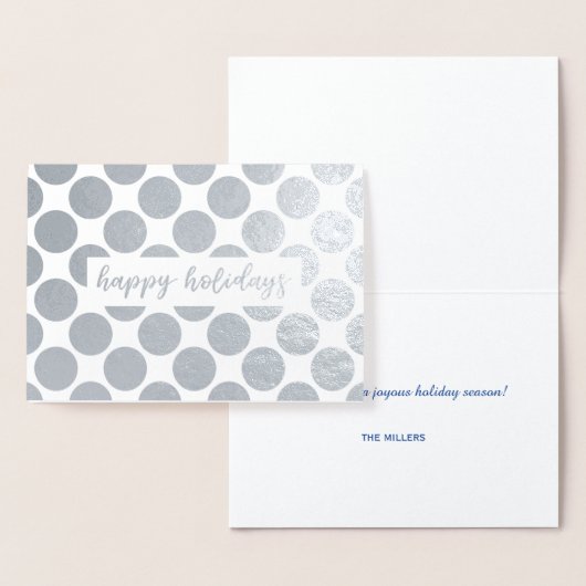 Silver Polka Dots Happy Holidays Script Folienkarte (Anzeige)