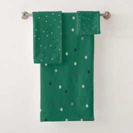 Silver Polka Dots on Green Badhandtuch Set