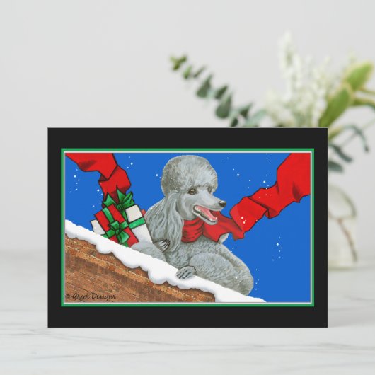 Silver Poodle Weihnachtskarte / Einladung (Stehend Vorderseite)