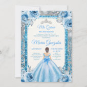 Silver Princess Blue Rose Quinceanera Einladung (Vorderseite)