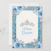 Silver Princess Blue Rose Quinceanera Einladung (Rückseite)