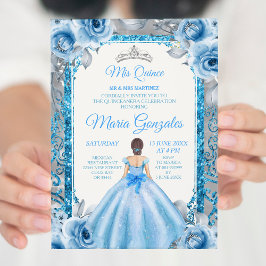 Silver Princess Blue Rose Quinceanera Einladung