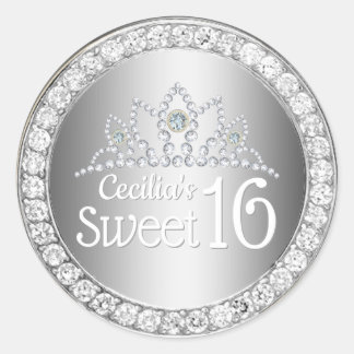 Silver Princess Diamond Tiara Sweet 16 Runder Aufkleber