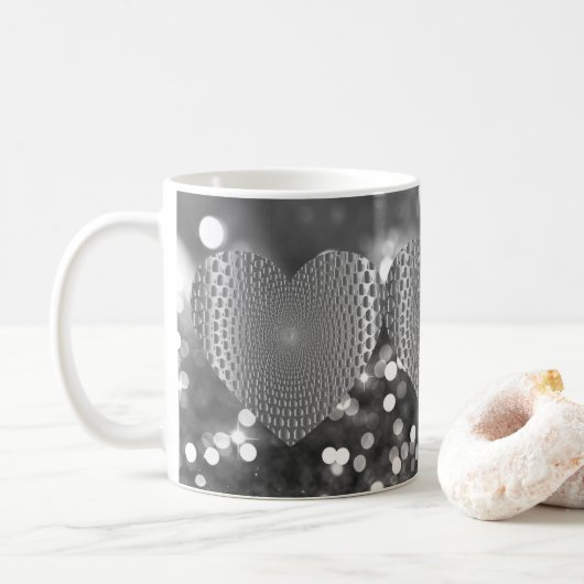 Silver Prismatic Heart Bokeh Imitate Glitzer Kaffeetasse (Mit Donut)