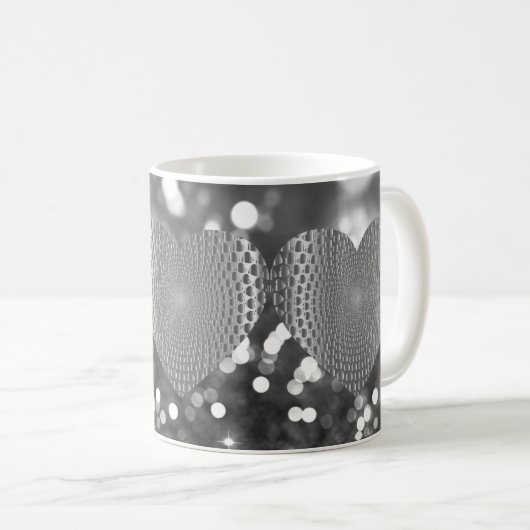 Silver Prismatic Heart Bokeh Imitate Glitzer Kaffeetasse (VorderseiteRechts)