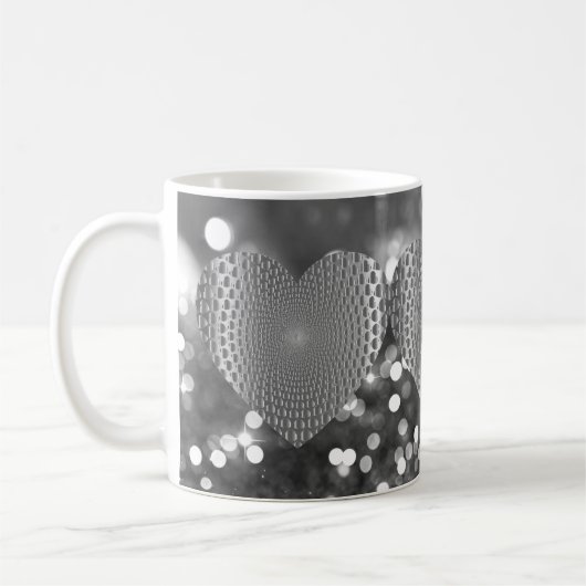 Silver Prismatic Heart Bokeh Imitate Glitzer Kaffeetasse (Links)