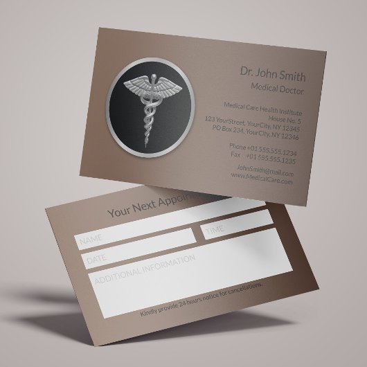 Silver Professional Caduceus Medical Reminder Terminkarte