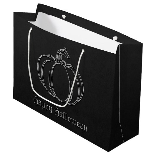 Silver Pumpkin Halloween Große Geschenktüte (Vorderseite Schrägansicht)