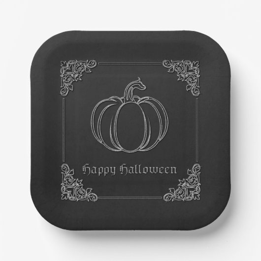 Silver Pumpkin Halloween Pappteller (Vorderseite)