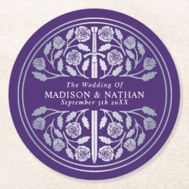 Silver Purple Royal Medieval Sword Wedding Runder Pappuntersetzer