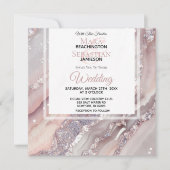 *~* Silver QR BLUSH PINK AGATE AR66 UAWG Wedding Einladung (Vorderseite)