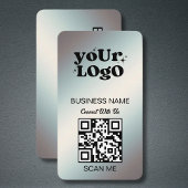 Silver QR Code Business-Logo | Black Silver Modern Visitenkarte