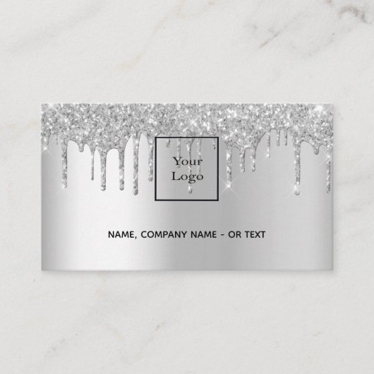 Silver QR-Code Glitzer Tropfen weiblich Visitenkarte (Vorderseite)