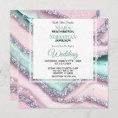 *~* Silver QR MINT PINK AGATE AR66 UAWG Wedding Einladung (Vorne/Hinten)