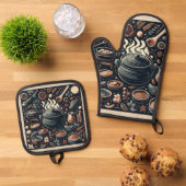 Silver Quilted Heat Protection Oven Mitt Ofenhandschuh & Topflappen-Set (Oben Unten)