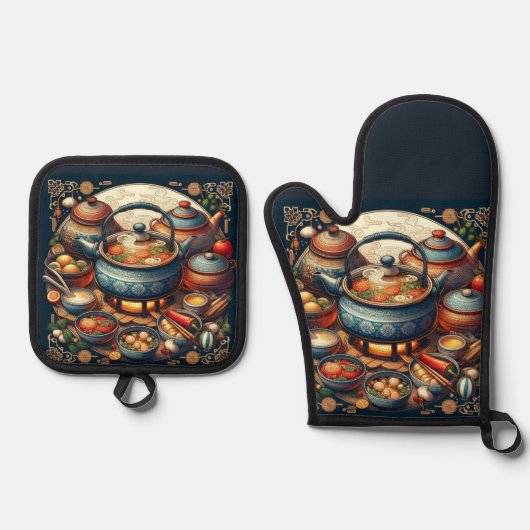 Silver Quilted Oven Mitt Ofenhandschuh & Topflappen-Set (Vorderseite)