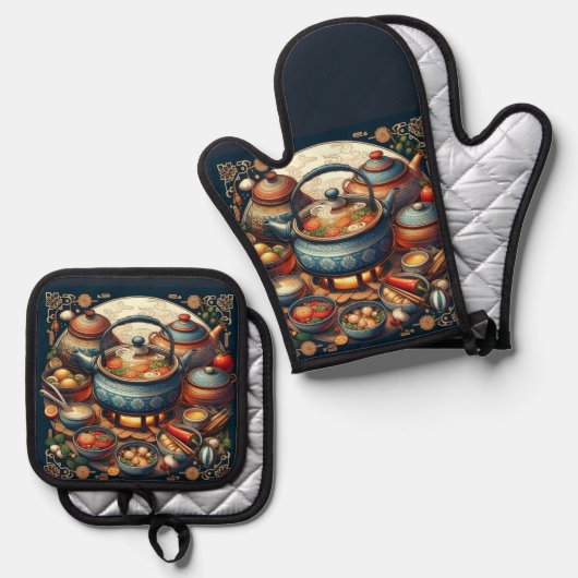 Silver Quilted Oven Mitt Ofenhandschuh & Topflappen-Set (Vorderseite/Rückseite)