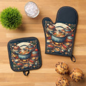 Silver Quilted Oven Mitt Ofenhandschuh & Topflappen-Set (Oben Unten)