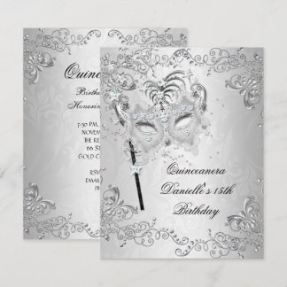 Silver Quinceanera 15. Geburtstag Masquerade Einladung