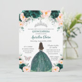 Silver Quinceañera Emerald Blush Bloral Princess Einladung (Stehend Vorderseite)