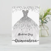 Silver Quinceanera Geburtstag Einladung Cumpleanos (Stehend Vorderseite)