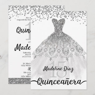 Silver Quinceanera Geburtstag Einladung Cumpleanos