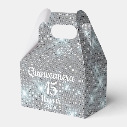 Silver Quinceañera Girl 15. Geburtstag Vielen Dank Geschenkschachtel (Vorderseite)