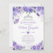 Silver Quinceañera Lila Crown Mexican Butterfly Einladung (Vorderseite)