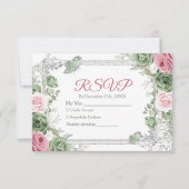 Silver Quinceañera Sage Green Crown Rsvp Card Dankeskarte (Vorderseite)