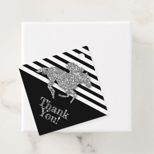 Silver Race Pferd auf schwarzen Streifen Geschenkanhänger (Beispiel)