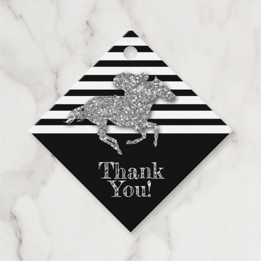 Silver Race Pferd auf schwarzen Streifen Geschenkanhänger (Vorderseite)