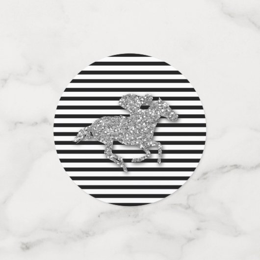 Silver Racehorge auf schwarzen und weißen Streifen Konfetti (Klein Vorderseite)